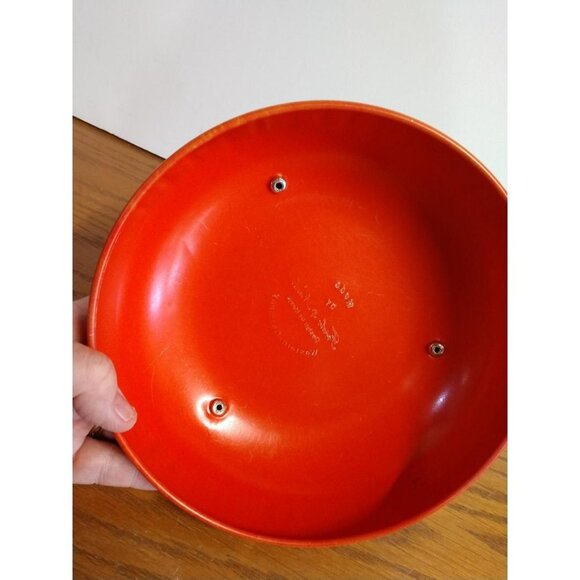 Mid-Century Modern Red Orange Bowl With Brass Legs By Fricke & Nacke Design By M - Picture 2 of 6